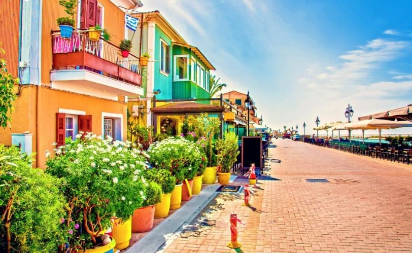 Colourful traditional architecture in Lefkada Town