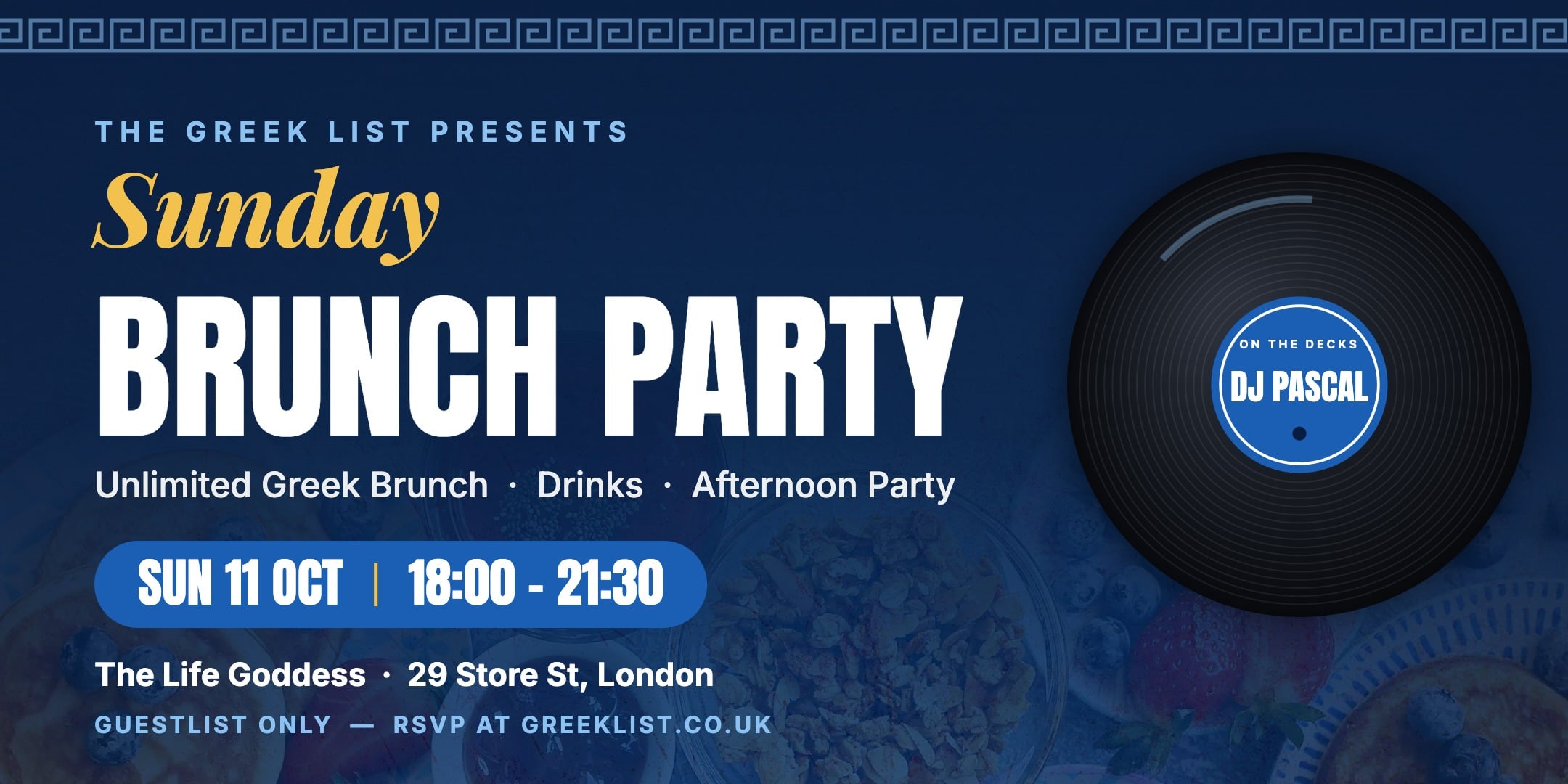 Greek List Sunday Brunch Party at The Life Goddess, Sunday 11 October, 18:00-21:30, DJ Pascal
