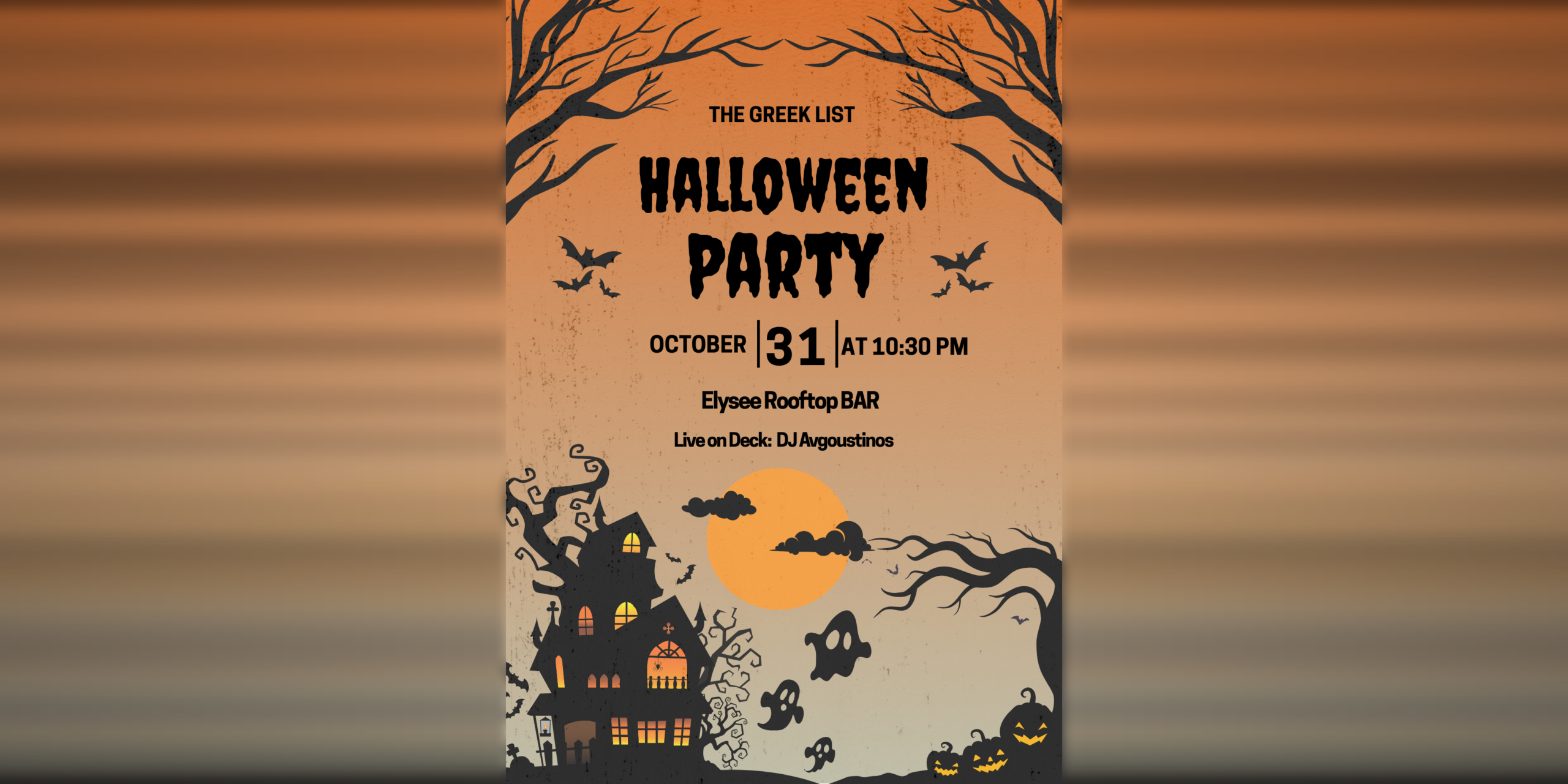 GreekList Halloween Party at The Elysee Rooftop Bar poster