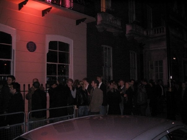 The queue outside No5 Cavendish Place at night