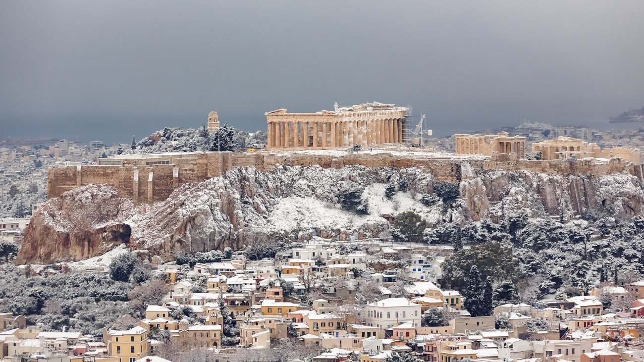 The Acropolis After A Snowfall