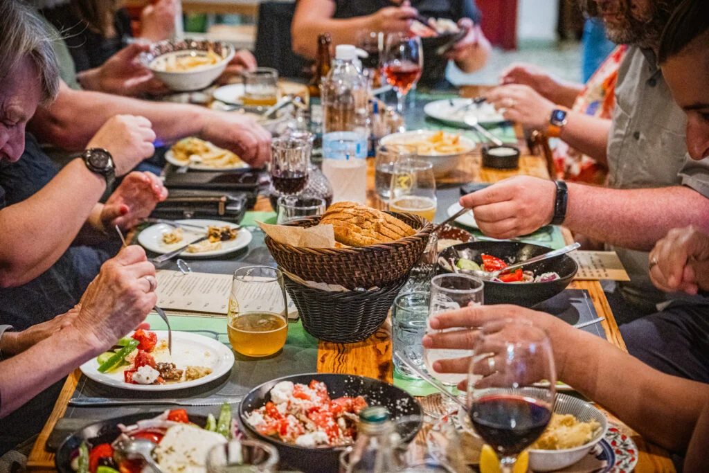 Greek Meze, Grilled Meat And Salads At A Greek Restaurant In London