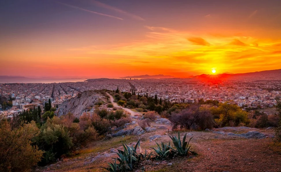 Sunset Over Athens Viewed From Filopappos Hill, Greece