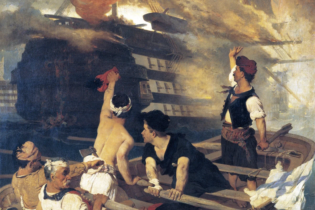 Konstantinos Kanaris Destroys The Ottoman Flagship With A Fireship, 1822