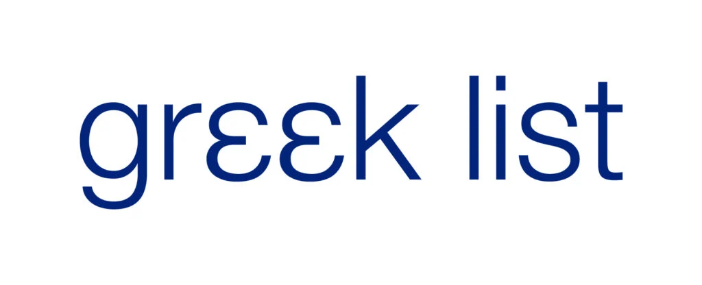 Greek List Logo Blue White Background